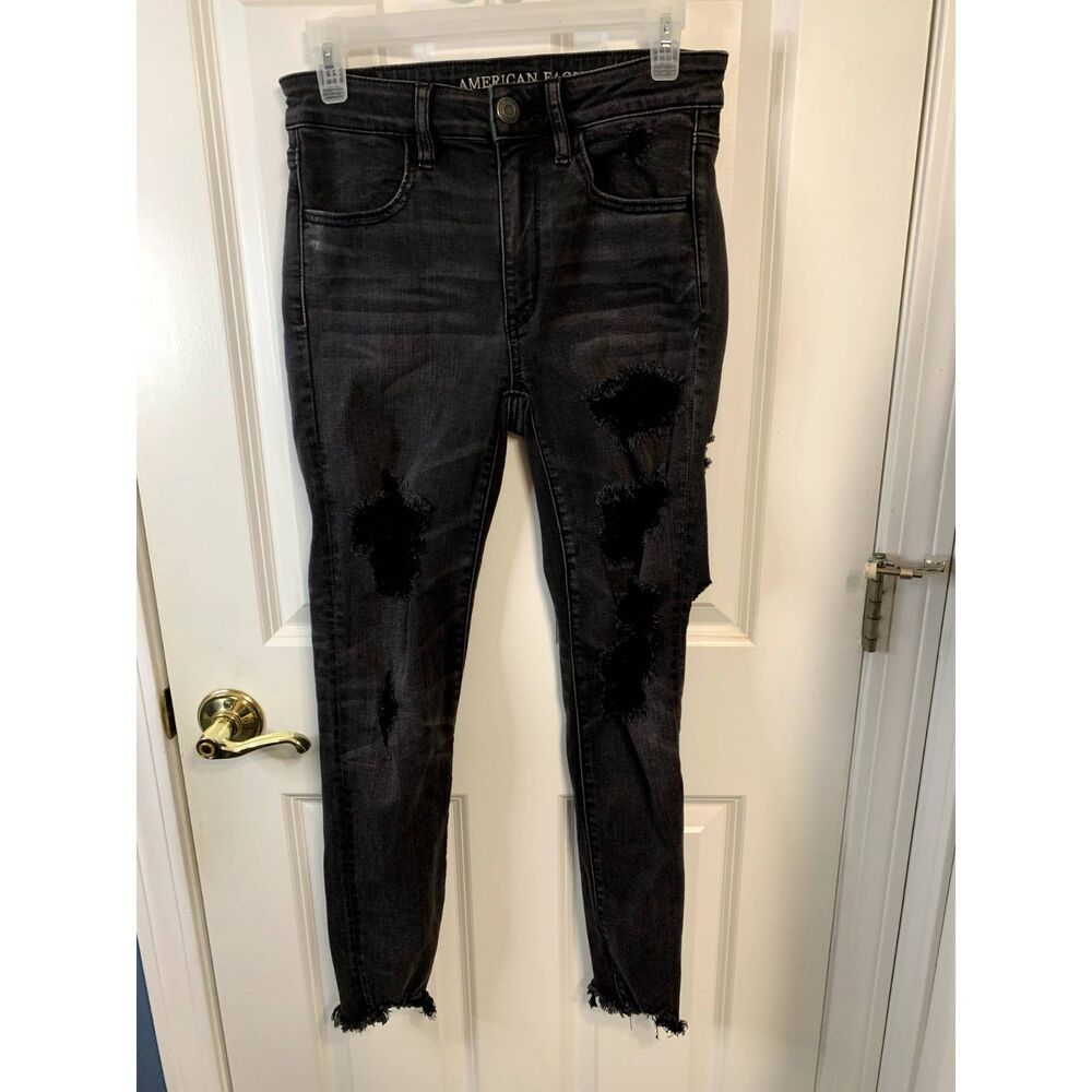 American Eagle Black Destroyed Hi-Rise Jeggings Size 6